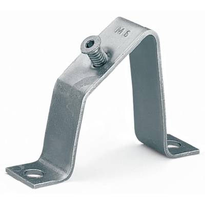 Metal mounting bracket with screw at the top, flat at both ends with fixing holes. Designed for secure fastening of components.