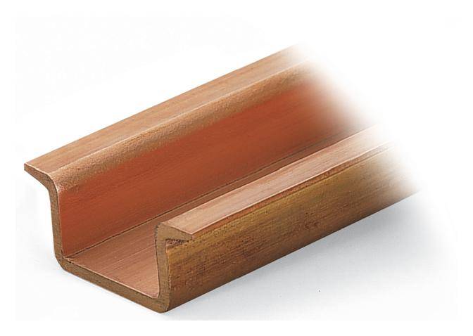 A copper-coloured U-section profile that tapers to the right is depicted. It illustrates the material structure and shape of the profile.