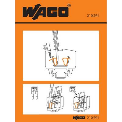 Instruction for the Application of a WAGO Electrical Connector. Two illustrations demonstrate the insertion of a cable into the terminal block.