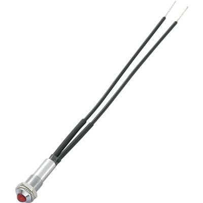The pictured temperature sensor has a cylindrical metal housing with a red button at the tip and two connected cables.
