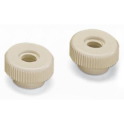 Two ivory-coloured, ridged plastic rotary knobs, positioned side by side on a white background.