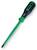 Green screwdriver with a black handle and flat blade. Suitable for slotted screws.