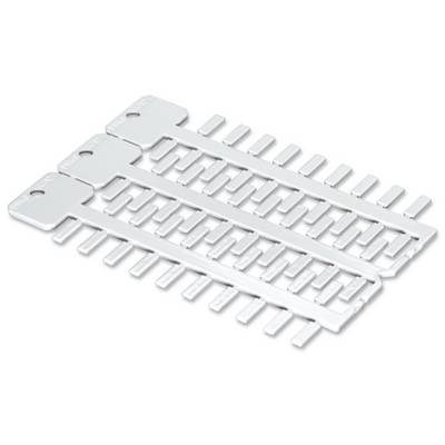 Three white cable markers, arranged side by side, each with sixteen marked slots for cable identification.