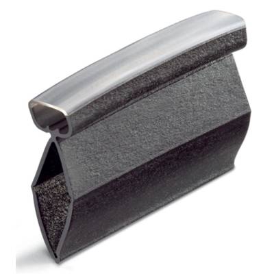 Black rubber profile with metal-reinforced top section, used for sealing, sound insulation and protection against environmental influences.