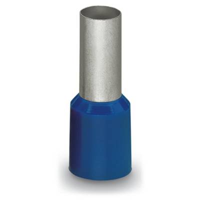 Blue cable end ferrule with metal tip, commonly used for electrical cable connections.