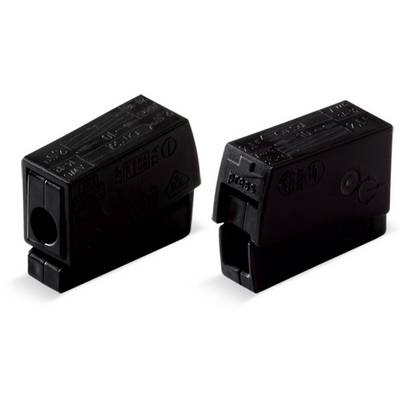 Two black electric fuses with labels stand side by side against a white background. They appear small and compact.
