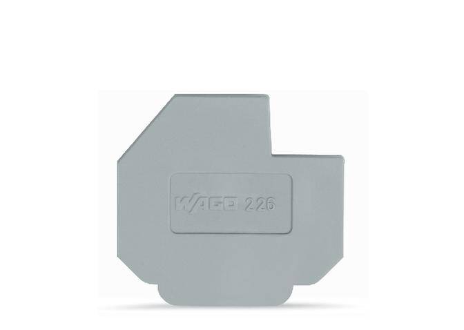 Grey end plate with the inscription 'WAGO 236', used for covering electrical terminal blocks to provide secure insulation.