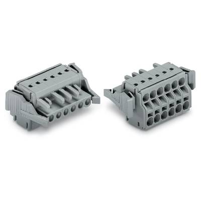 Two grey connectors in close-up, with multiple ports and locking mechanisms, positioned side by side.