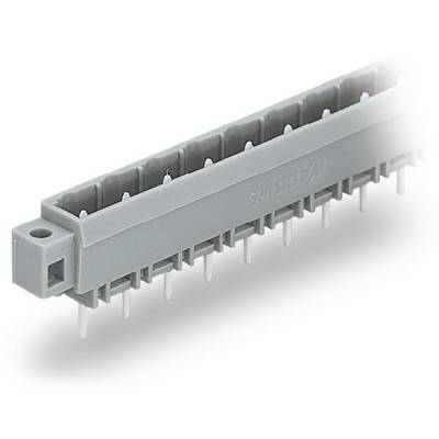 A grey, rectangular connector with multiple contact pins, suitable for mounting on a printed circuit board.