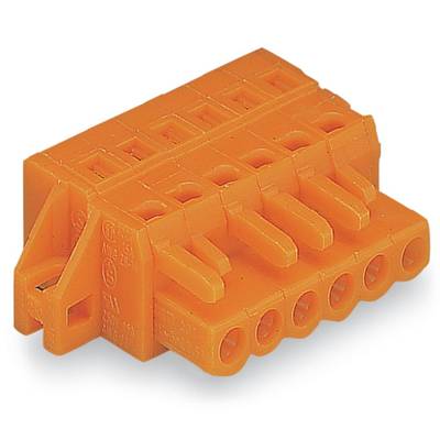 Orange multi-terminal plug with five connection slots, suitable for electrical connections and wiring in device applications.