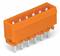 Orange, rectangular connector with eight metal pins, typically used for electronic connections or circuit boards.