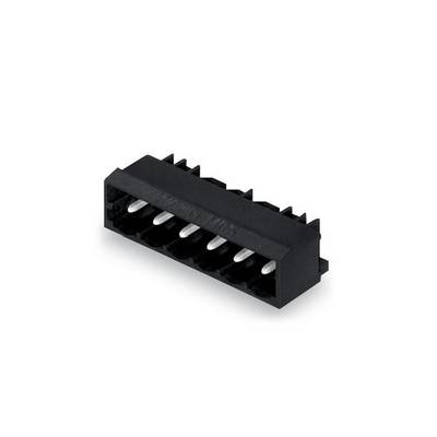 A black electrical connector with eight metal pins, aligned side by side.