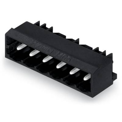 Black plastic plug with six pins in a row.