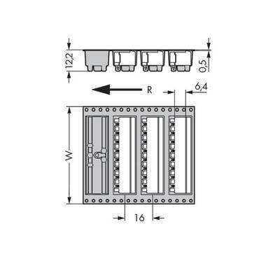 Technical drawing of an electrical component with dimensions. Contains measurements in millimetres: width 122, height 6.4, depth 0.5.