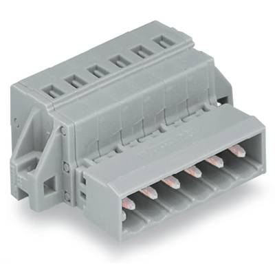 A grey electrical connector with multiple copper contacts, in a modern, rectangular design, suitable for industrial applications.