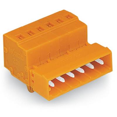 Orange multi-terminal connector, suitable for electrical connections. Five white contacts are visible.