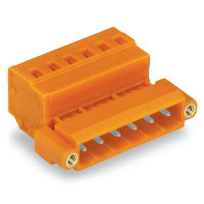 An orange electrical connector with six-pin terminals, suitable for industrial applications.