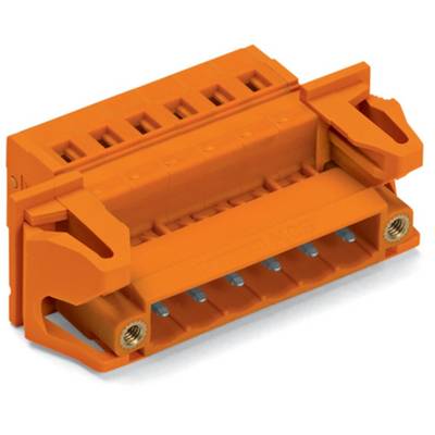 Orange electrical connector with multiple terminal blocks, suitable for use in electrical applications.