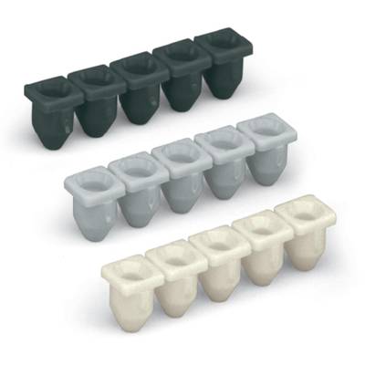 Three rows with four rubber-like, hollow studs in various shades of grey, arranged from dark to light.