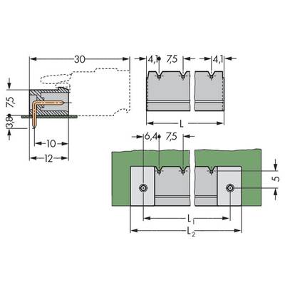 'Technical drawing of a cross-section and side view of a metal element with precise dimensions and material descriptions.'