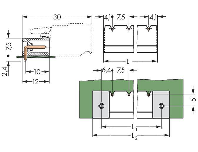 Technical drawing shows cross-section and dimensions of a profile in mm. Details for installation and profiled areas are highlighted.