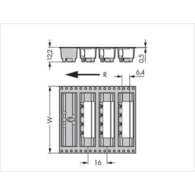 Technical drawing of an electrical control board with dimensions: width 122 mm, height 0.5 mm, spacing 6.4 mm, further details visible.