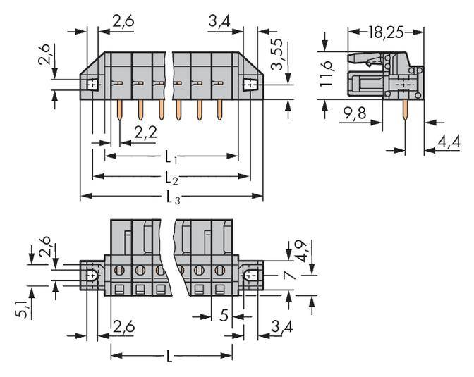 Electrical circuit diagram sketch with precise dimensions and connectors. Detailed representation of connections and placements.
