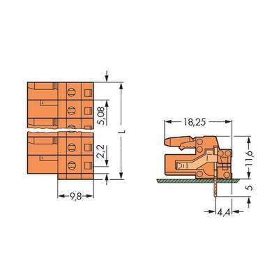 Diagram of an electrical component circuit diagram with dimensions in millimetres: width 9.8, height 5.08, depth 18.25.