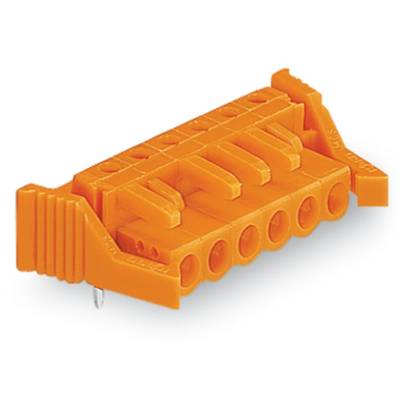 Orange connector with six terminals, suitable for electrical wiring and applications in electronics.