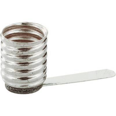 Metal screw insert showing thread design and metallic surface, viewed with a flat-head screwdriver.