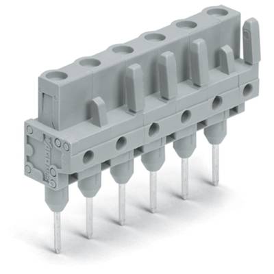 Grey connector with eight metal pins protruding underneath. Suitable for electronic connections and circuits.