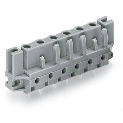 Grey pin socket with seven pin slots, suitable for electronic circuits.