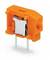 Orange electrical connector with two metal pins in a rectangular shape.
