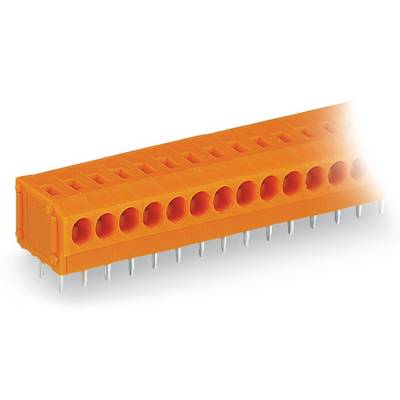 Orange electrical connector with 20 pins in a single row, suitable for electrical connections.