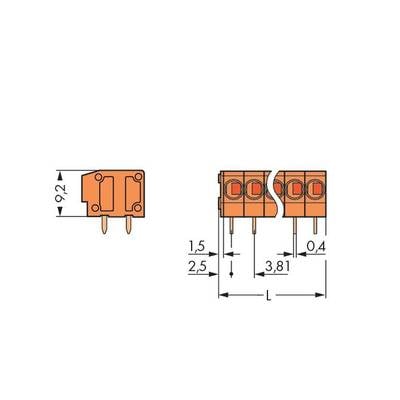 Technical drawing of a connector, showing side and front views with precise dimensions in millimetres.