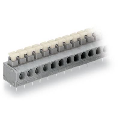 A grey-white terminal block with multiple connections for electrical circuits; used to ensure electrical connectivity in electronic devices.