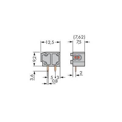 'Illustration shows technical drawing of an electrical component with dimensions: 12.5 x 9.2 x 3.6 mm, spacing 7.62 mm.'