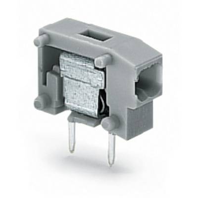 Grey, rectangular electronic component with two metal terminals.