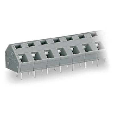 Grey multi-contact connector with pins on the underside, for use in electronic circuits.