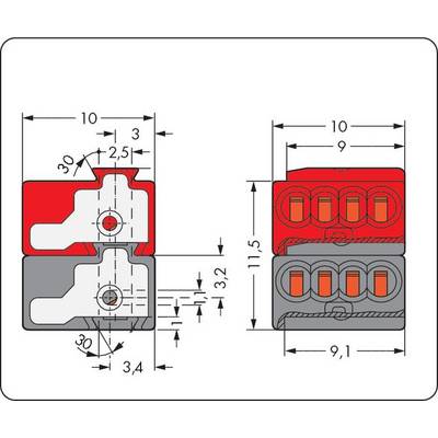 Technical drawing of an electrical terminal connection. Dimensions and specifications are given in millimetres.