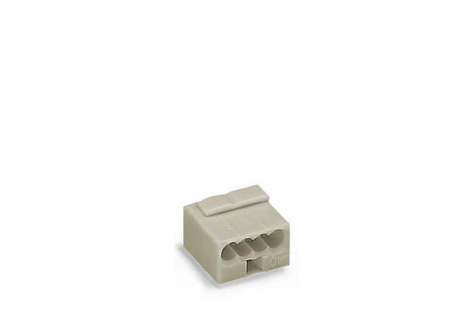 Compact grey electrical connector with three holes, suitable for cable connections.