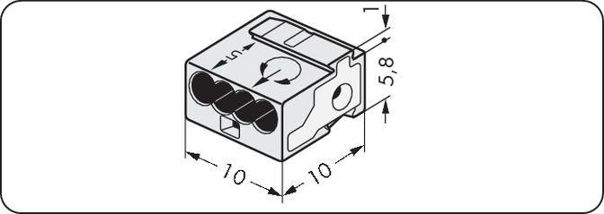 Technical drawing of a rectangular component with dimensions 10 x 10 x 5.8 mm and connections.