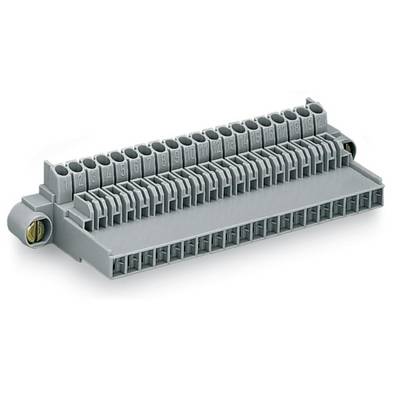 A grey multi-terminal connector, suitable for mounting on a DIN rail for wiring electrical circuits.