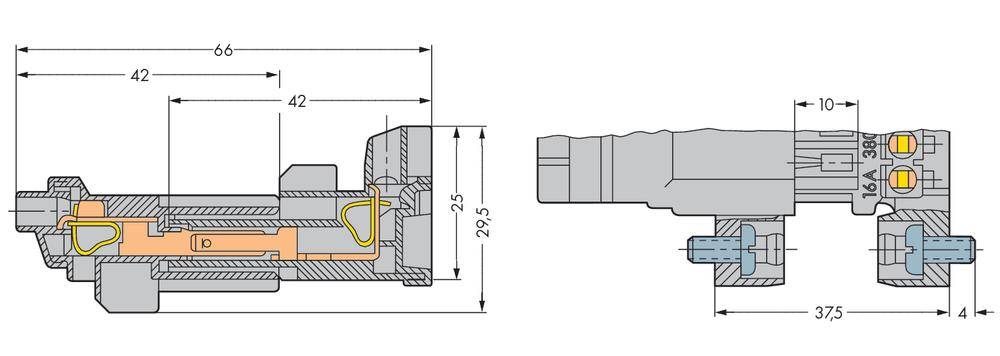 Technical drawing of a valve, cross-section view with dimensioning. Shows internal components and precise measurements in millimetres.