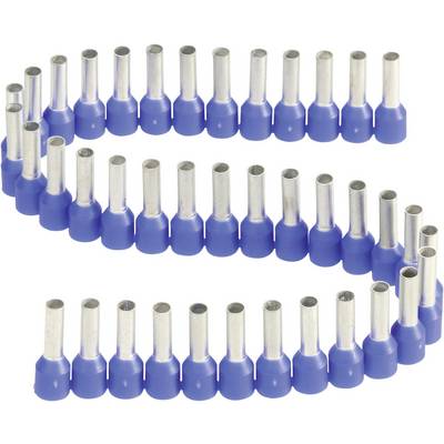 Several blue cable end sleeves, evenly arranged in rows.