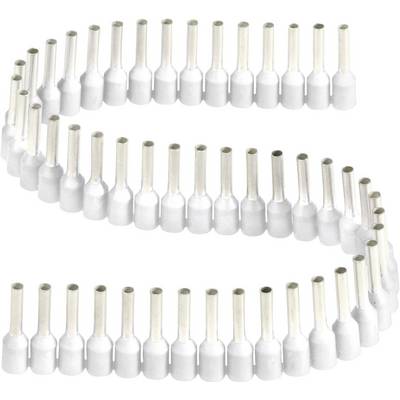 White, tube-shaped cable lugs in a curved arrangement.