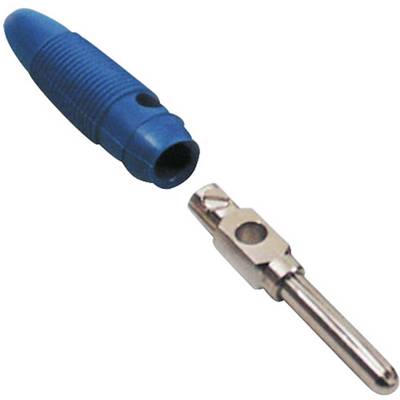 Two connectors: A blue, ribbed plug and a shiny metallic socket positioned side by side, depicted separately.