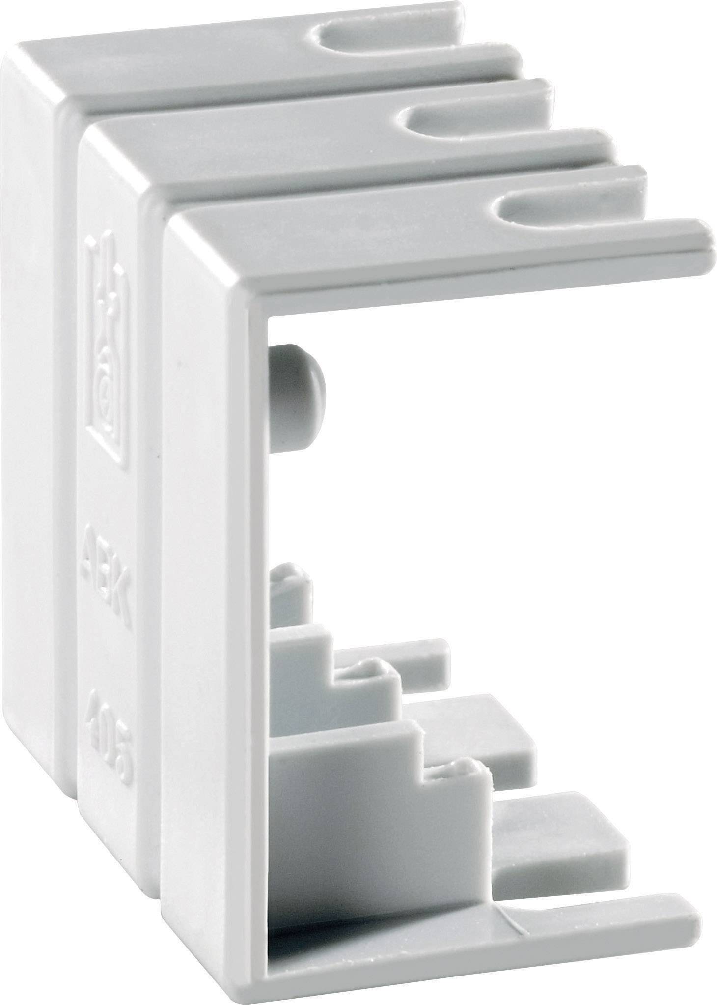 Grey plastic component with a U-shape, designed for mounting on DIN rails in electrical installations.