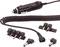 Vehicle charging cable with plug for cigarette lighter socket, featuring multiple adapter connections in various sizes for versatile usage options.