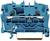 A blue terminal block with metallic contacts and fixings, used in electrical installations for connecting cables.